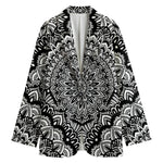 White And Black Mandala Print Women's Blazer