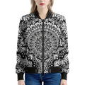 White And Black Mandala Print Women's Bomber Jacket
