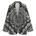 White And Black Mandala Print Women's Cotton Blazer
