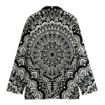 White And Black Mandala Print Women's Cotton Blazer