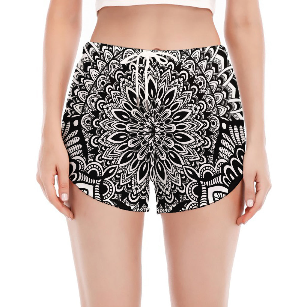 White And Black Mandala Print Women's Split Running Shorts