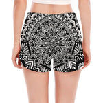 White And Black Mandala Print Women's Split Running Shorts