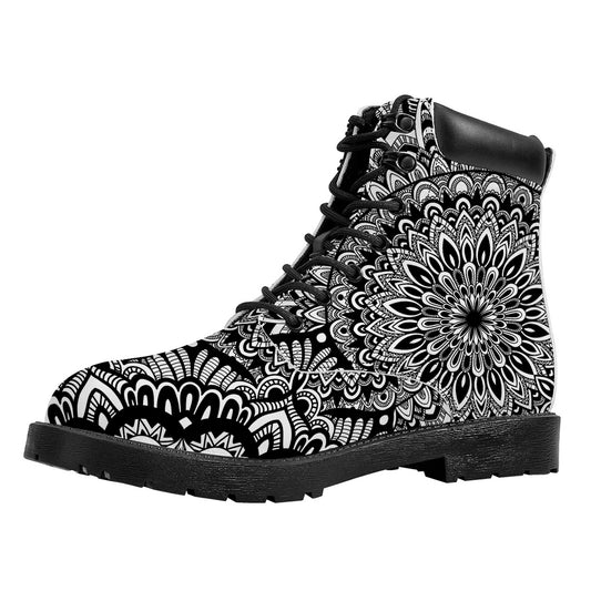 White And Black Mandala Print Work Boots