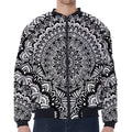 White And Black Mandala Print Zip Sleeve Bomber Jacket