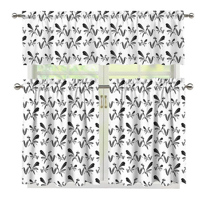 White And Black Mantis Pattern Print 3 Piece Kitchen Curtains
