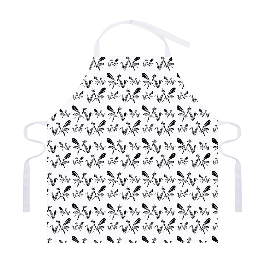 White And Black Mantis Pattern Print Adjustable Apron