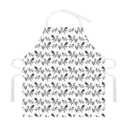 White And Black Mantis Pattern Print Adjustable Apron