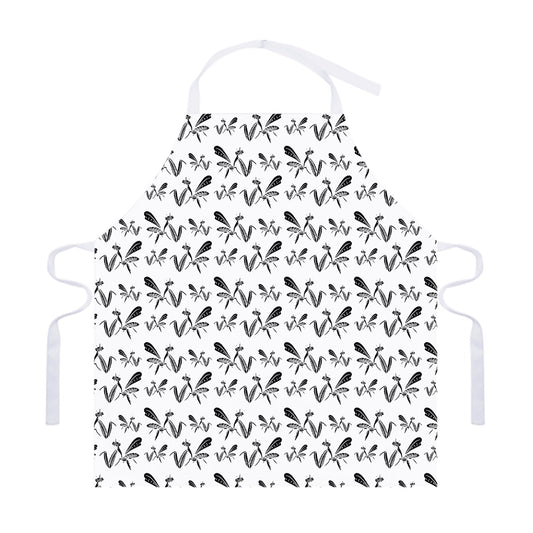 White And Black Mantis Pattern Print Adjustable Apron