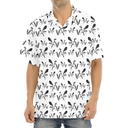 White And Black Mantis Pattern Print Aloha Shirt