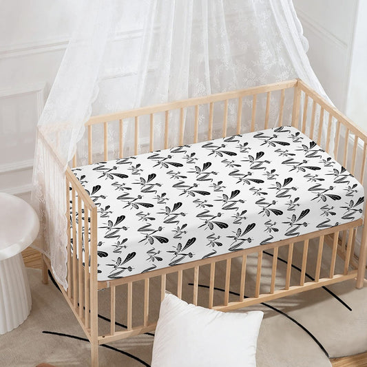 White And Black Mantis Pattern Print Baby Crib Sheet