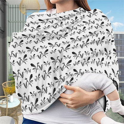 White And Black Mantis Pattern Print Baby Seat Cover