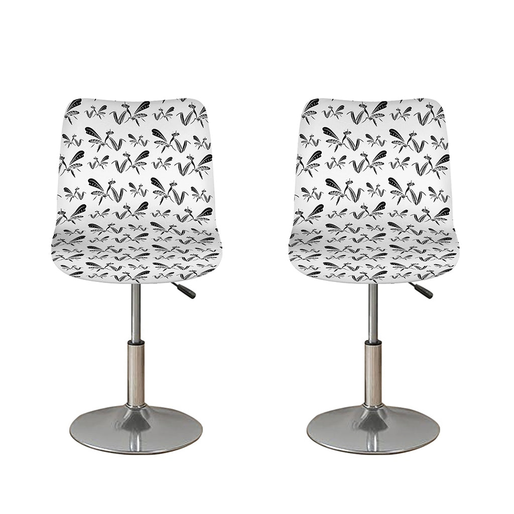 White And Black Mantis Pattern Print Bar Stool Covers