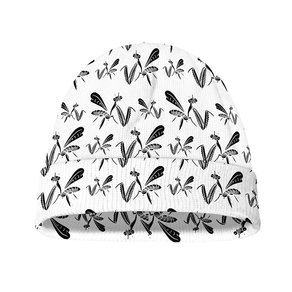 White And Black Mantis Pattern Print Beanie