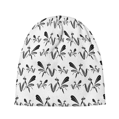 White And Black Mantis Pattern Print Beanie