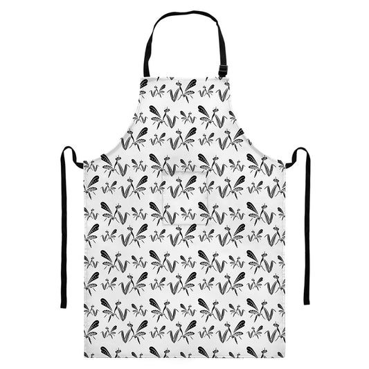 White And Black Mantis Pattern Print Bib Apron With Pocket