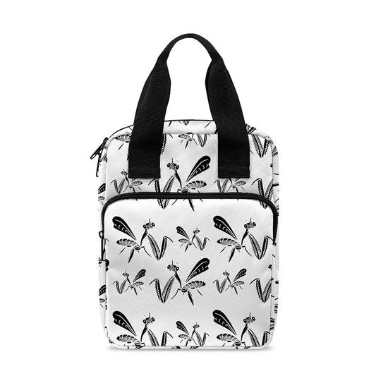 White And Black Mantis Pattern Print Bible Tote Bag
