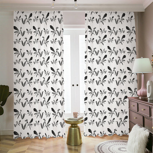 White And Black Mantis Pattern Print Blackout Pencil Pleat Curtains