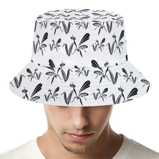 White And Black Mantis Pattern Print Bucket Hat