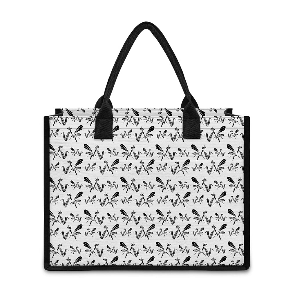 White And Black Mantis Pattern Print Canvas Tote Bag
