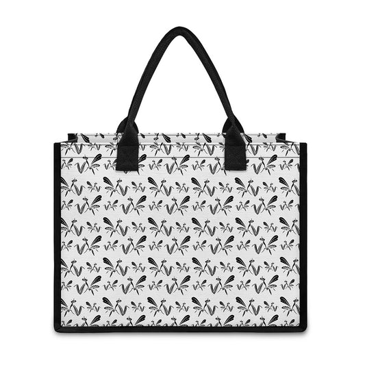 White And Black Mantis Pattern Print Canvas Tote Bag