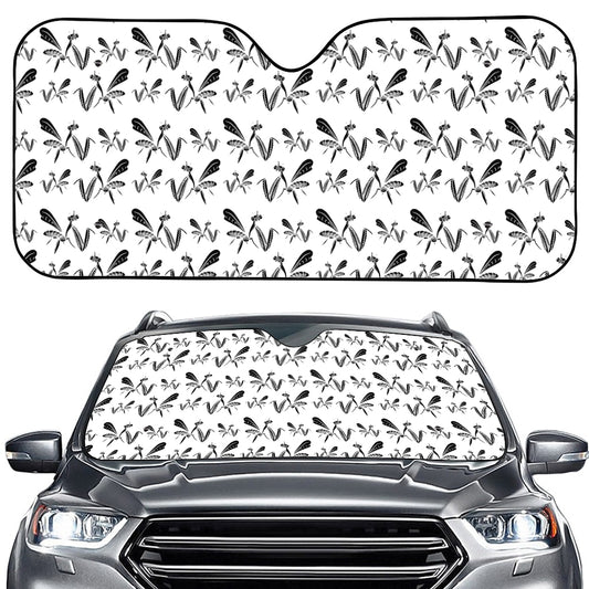 White And Black Mantis Pattern Print Car Windshield Sun Shade
