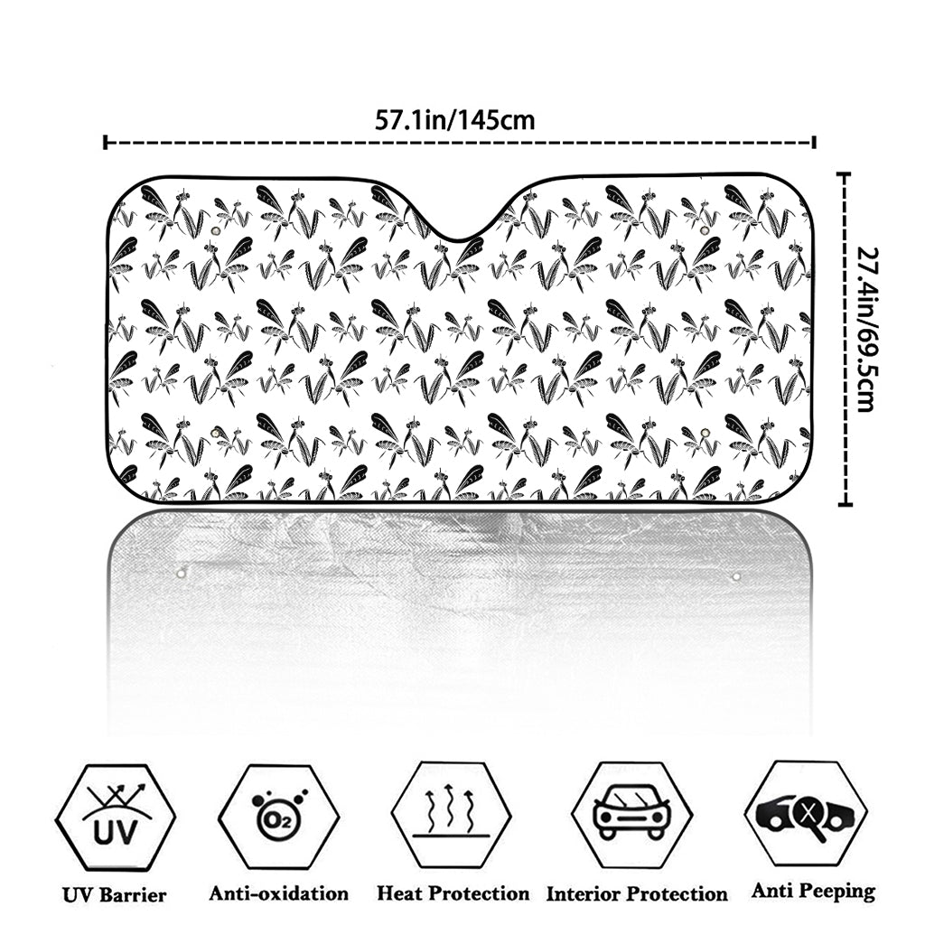White And Black Mantis Pattern Print Car Windshield Sun Shade