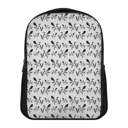 White And Black Mantis Pattern Print Casual Backpack