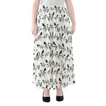 White And Black Mantis Pattern Print Chiffon Maxi Skirt