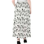 White And Black Mantis Pattern Print Chiffon Maxi Skirt