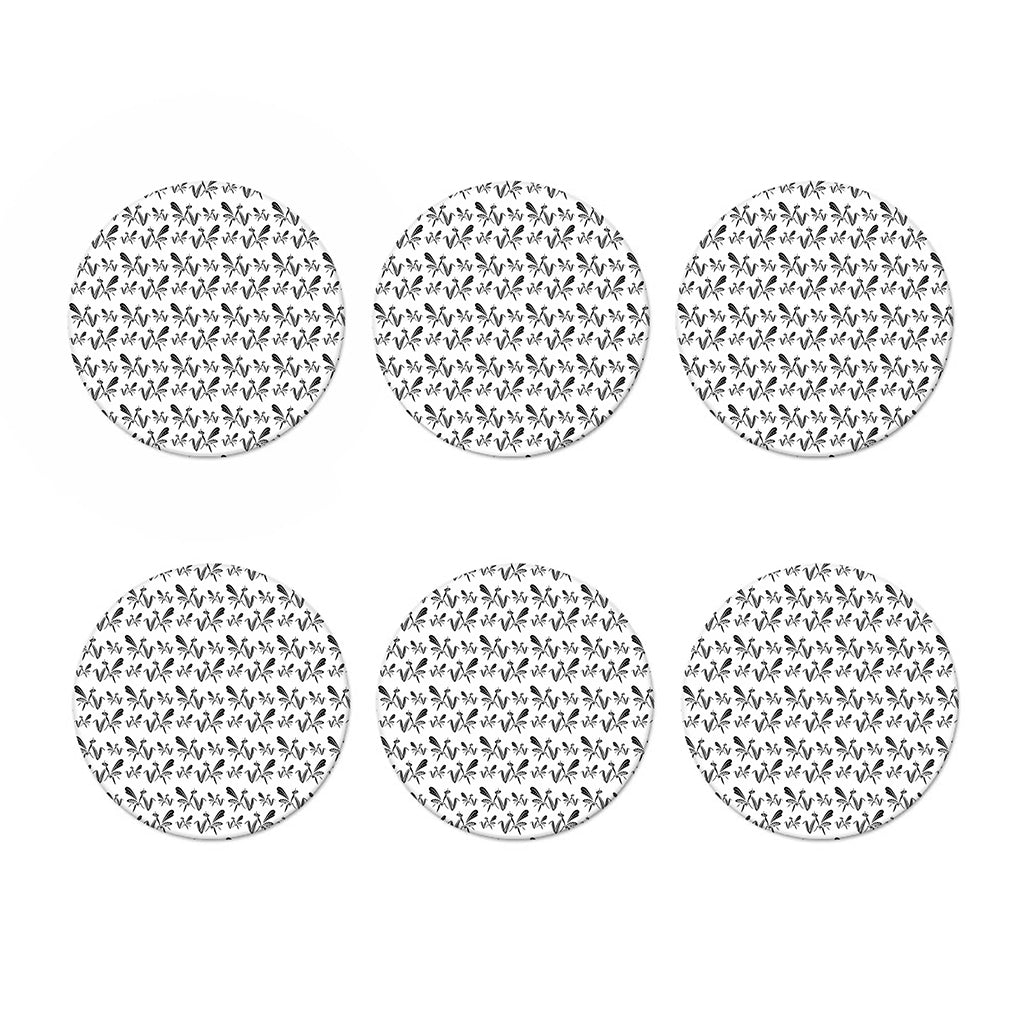 White And Black Mantis Pattern Print Coaster Set