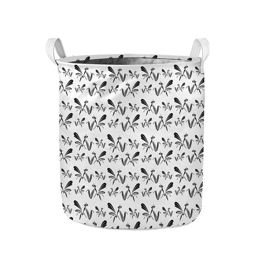 White And Black Mantis Pattern Print Collapsible Laundry Basket