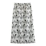 White And Black Mantis Pattern Print Cotton Front Slit Maxi Skirt