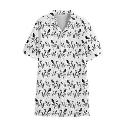 White And Black Mantis Pattern Print Cotton Hawaiian Shirt