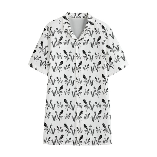 White And Black Mantis Pattern Print Cotton Hawaiian Shirt