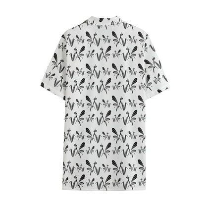 White And Black Mantis Pattern Print Cotton Hawaiian Shirt