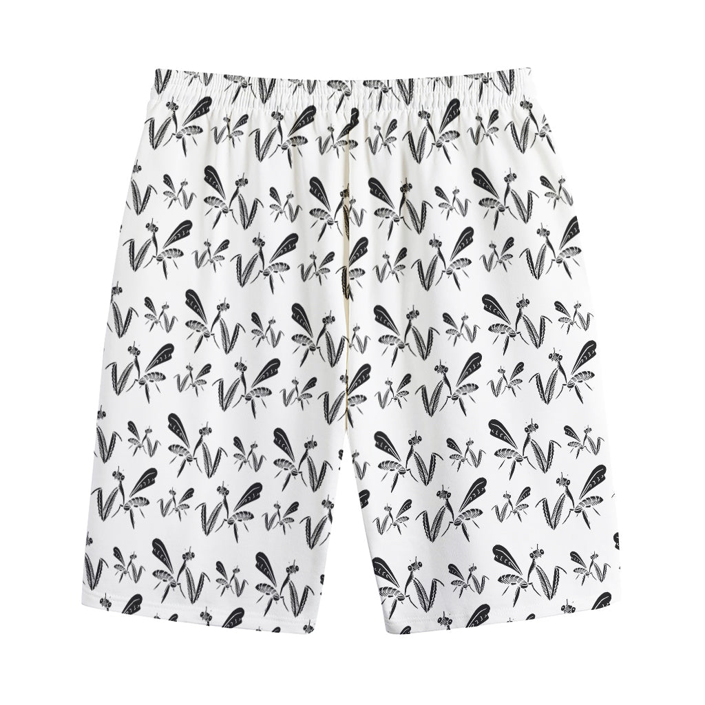 White And Black Mantis Pattern Print Cotton Shorts