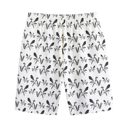 White And Black Mantis Pattern Print Cotton Shorts