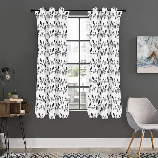 White And Black Mantis Pattern Print Curtain