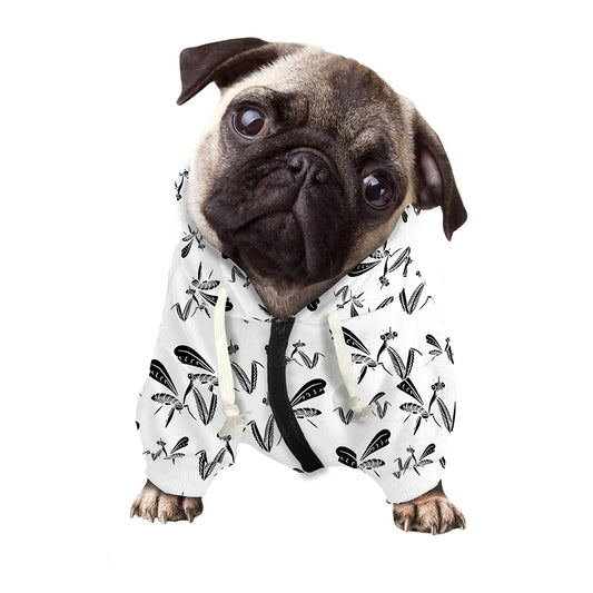White And Black Mantis Pattern Print Dog Zip Up Hoodie