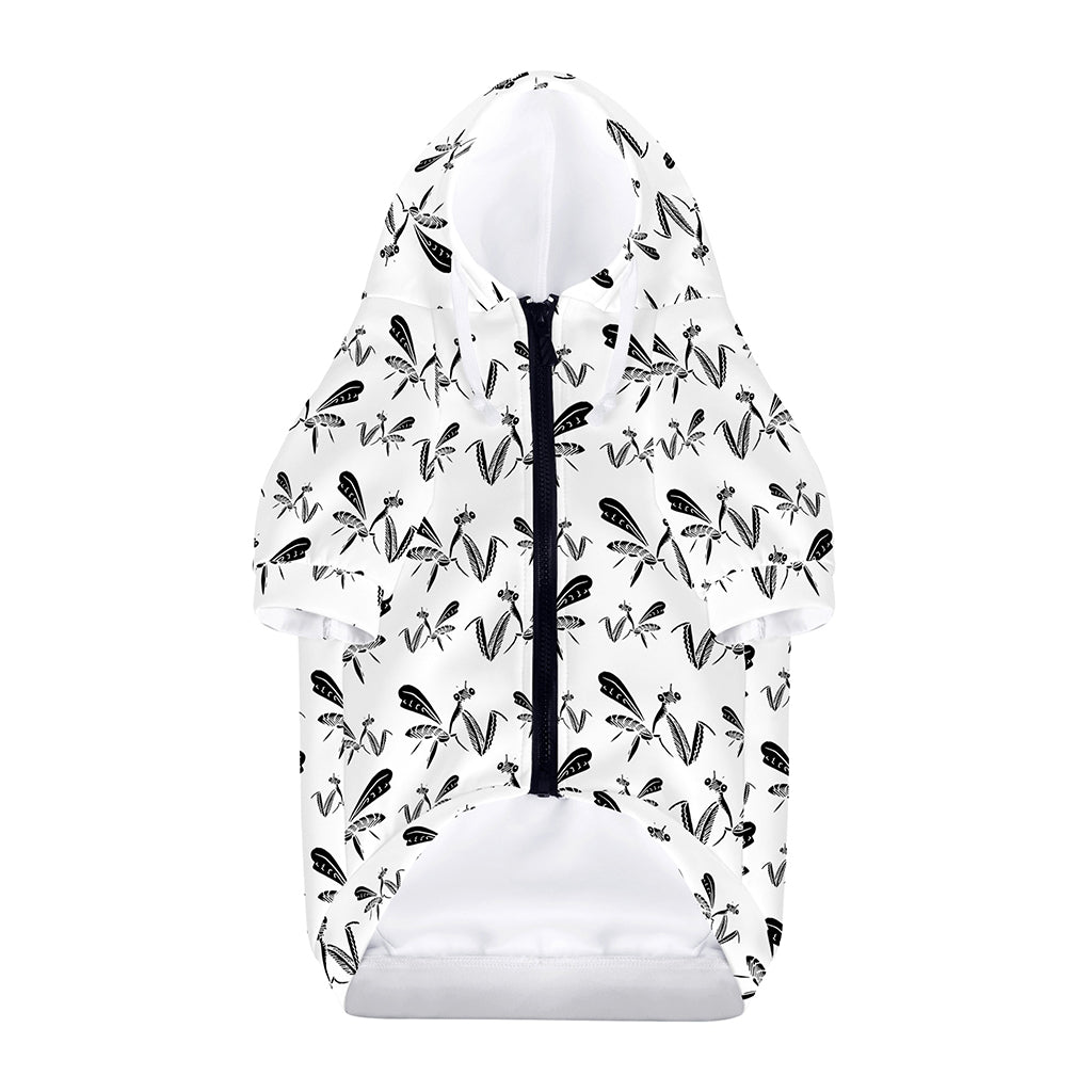 White And Black Mantis Pattern Print Dog Zip Up Hoodie