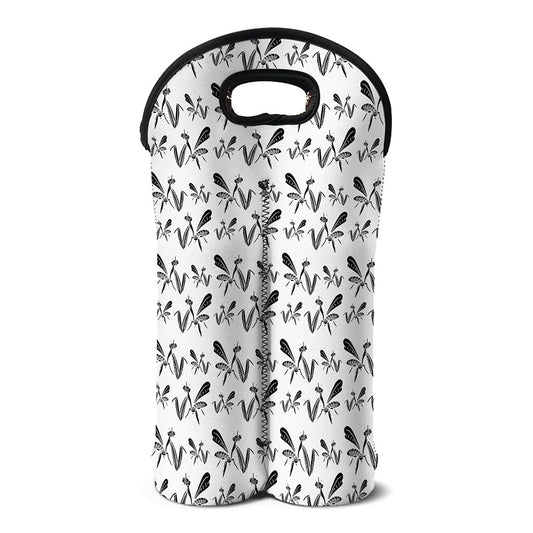 White And Black Mantis Pattern Print Double Neoprene Wine Tote