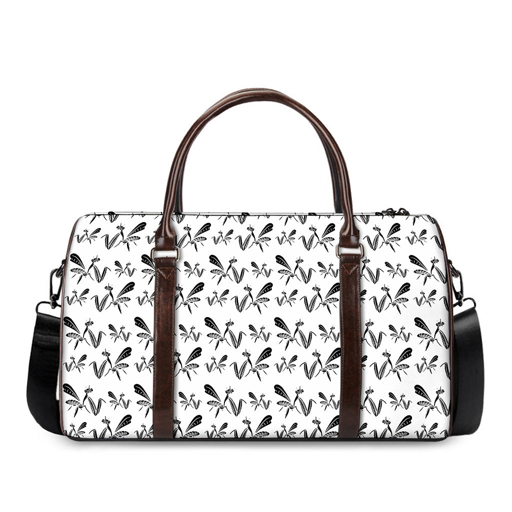 White And Black Mantis Pattern Print Duffle Bag