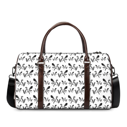 White And Black Mantis Pattern Print Duffle Bag
