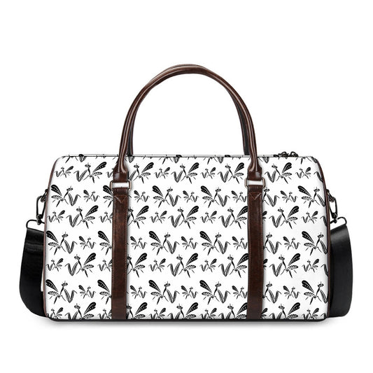 White And Black Mantis Pattern Print Duffle Bag