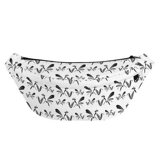 White And Black Mantis Pattern Print Fanny Pack