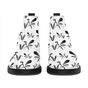 White And Black Mantis Pattern Print Flat Ankle Boots