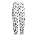 White And Black Mantis Pattern Print Fleece Lined Knit Pants