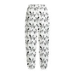 White And Black Mantis Pattern Print Fleece Lined Knit Pants