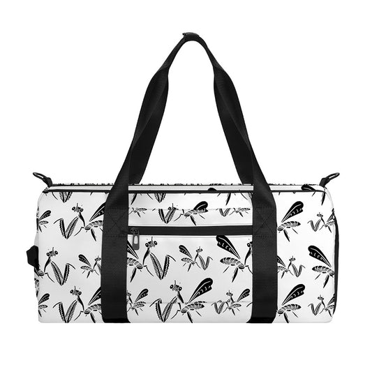 White And Black Mantis Pattern Print Gym Bag