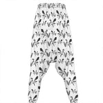 White And Black Mantis Pattern Print Hammer Pants
